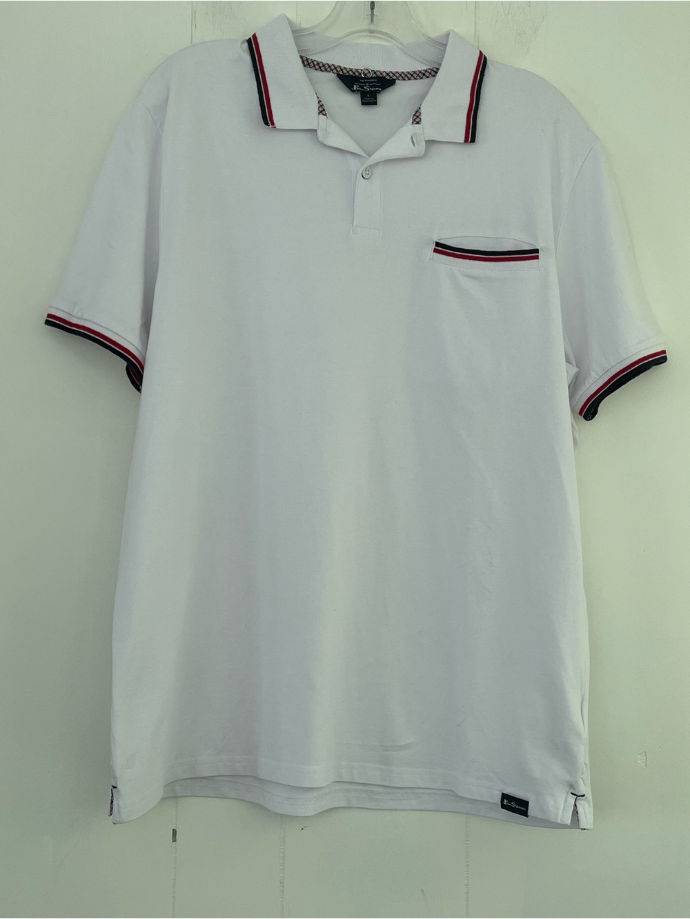 Ben Sherman White Patriotic Stripe Short Sleeve Pocket Polo Shirt Men’s Large